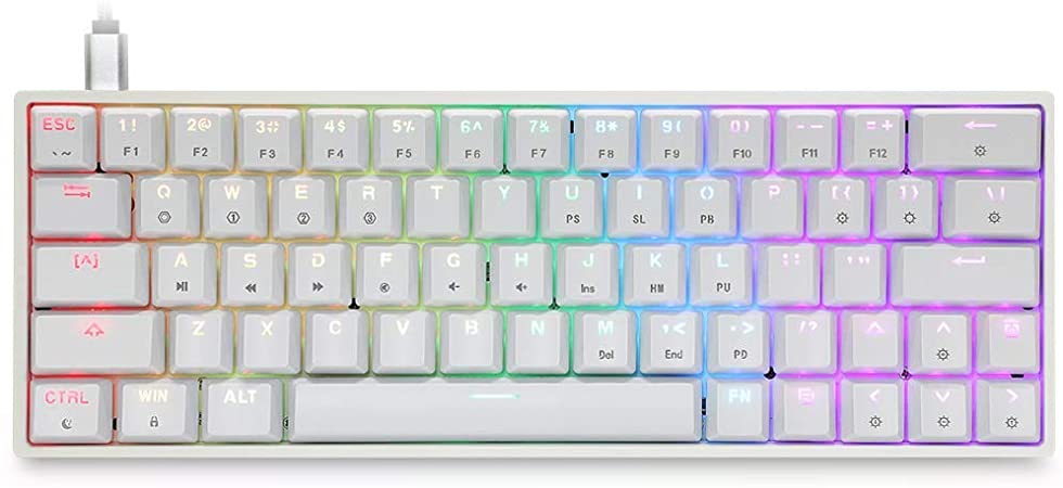 EPOMAKER SKYLOONG SK64 64 Keys Hot Swappable Mechanical Keyboard with RGB Backlit, ABS Keycaps, Arrow Keys, Programmable for Win/Mac/Gaming (Gateron Optical Red, White)