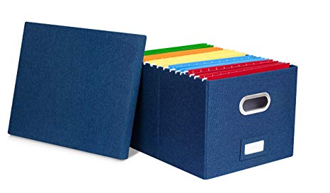 Internet's Best Collapsible File Storage Organizer | Decorative Linen Filing & Storage Office Box | Letter/Legal | Navy | 1 Pack