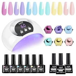 Gel Nail Polish Kit with U V Light 54W Nail Lamp Easter 6 Colors Bright Pastel Pink Blue Soak Off Gel Polish Set No Wipe Glossy Matte Gel Top Base Coat Gel Nail Kit Nail Art DIY Manicure Tools