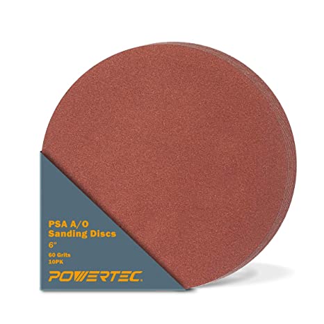 POWERTEC 110250 6-Inch PSA 60 Grit Aluminum Oxide Adhesive Sanding Disc, 10-Pack