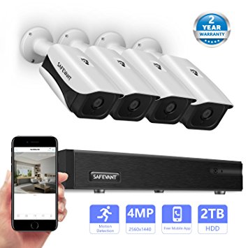 Safevant 8CH 1440P Video Security Camera System,CCTV DVR Kits with 4PCS 4.0MP (2560TVL) Indoor/Outdoor Night Vision Weatherproof Surveillance Cameras,Pre-installed 2TB HDD,Free APP,Plug&Play
