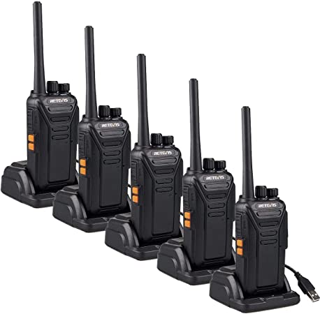 Retevis RT27 Walkie Talkies, Walkie Talkie Rechargeable with USB Charging Base, Two Way Radio, PMR446 License-free, 16 Channels, VOX Hands-free, CTCSS/DCS, Walkie Talkies Long Distance (5 Pack,Black)