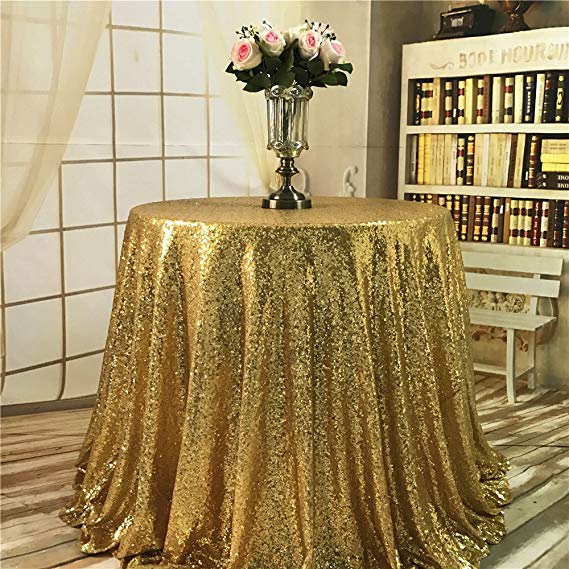 YZEO 120-Inch Round Sequin Tablecloth£¬Gold