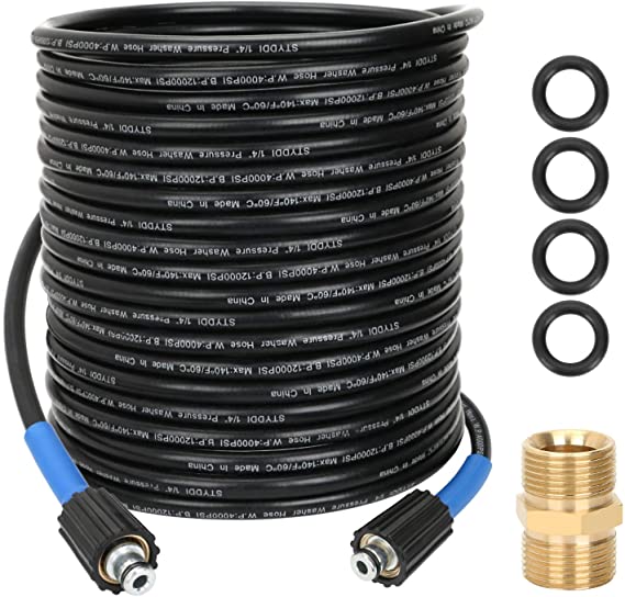 STYDDI 1/4-Inch 50 FT Pressure Washer Extension Hose with Hose Coupler, 4000 PSI Double M22-15mm Brass Thread for Sun Joe SPX Series, AR Blue Clean, Stanley and Others with M22 15mm Connections