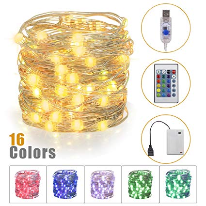 Omika LED Fairy Light,33ft Battery Operated Starry String Lights with 100 LEDs, Waterproof Multi Color Changing Decorative Light with USB Plug for Indoor Home Bedroom Decor,UL588 Listed