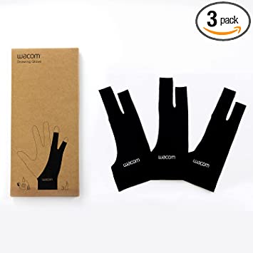 Wacom Drawing Glove, Two-Finger Artist Glove for Drawing Tablet Pen Display, 90% Recycled Material, eco-Friendly, one-Size (3 Pack)