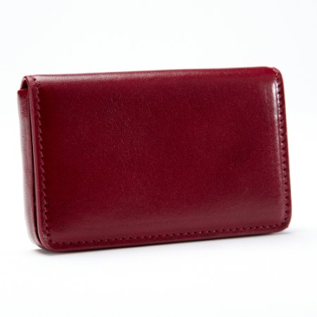 Business Card Case - Italian Leather - Dark Cherry red