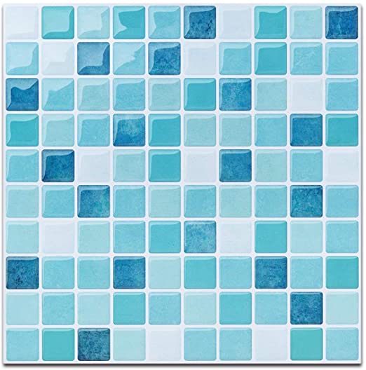 Blue Peel and Stick Tile for Kitchen Backsplash-Mist Colored Decorative Tile Stickers Peel and Stick- Stick on Tiles for Backsplash 10'' x 10'' (4 Sheets)