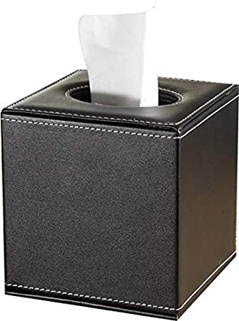 Cq acrylic Rectangular PU Leather Tissue Box Cover Holder,Modern Square Facial Tissue Holder Case Dispenser for Home and Car Decoration,Black