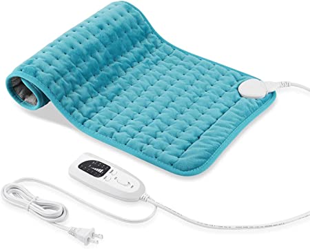 Dekugaa Heating Pad, Electric Heating Pad for Moist & Dry Heat, 6 Electric Temperature Options, 4 Temperature Settings-Auto Shut Off -King Size 12" x 24"-Hot Heated Pad (Cyan Blue)