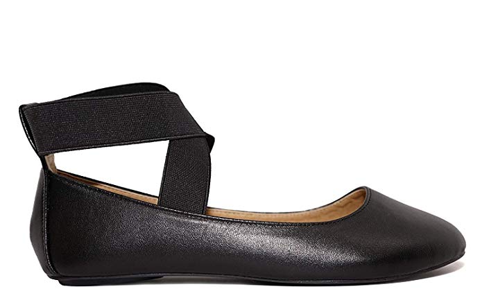 ANNA Dana-20 Women's Classic Ballerina Flats Elastic Crossing Straps