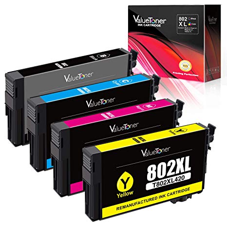 Valuetoner Remanufactured Ink Cartridge Replacement for Epson 802XL 802 XL T802XL to use with Workforce Pro WF-4720 WF-4730 WF-4734 WF-4740 Printer (Standard Black, Cyan, Magenta, Yellow, 4 Pack)