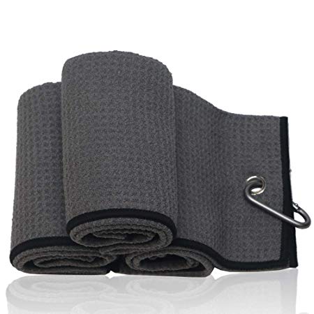 zsbravholde Tri-fold Golf Towel (3 Pack),16”X24”with Carabiner Clip,Waffle Scrubber Design|Golf Bag Accessories|The High Cost-Effective Towel