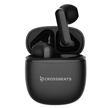 Crossbeats Airpop True Wireless Earbuds with 30Hrs Playtime Ultralight Bluetooth Earphone with Mic & Voice Assistant, Passive Noise Cancelling Headset, Type-C Fasting Charging-Black