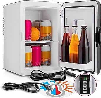 Koozam Mini Portable Compact Fridge and Warmer - For Desk home or travel Keep Your Drinks and Snacks Cosmetics and Skin Care Fresh Anywhere You Go - With Display Controller