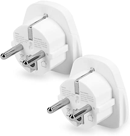 kwmobile Enchufe Adaptador UK-EU - 2 Adaptadores de Viaje con Entrada del Reino Unido a Enchufe Europeo - Set de adaptadores para Viajes en Blanco