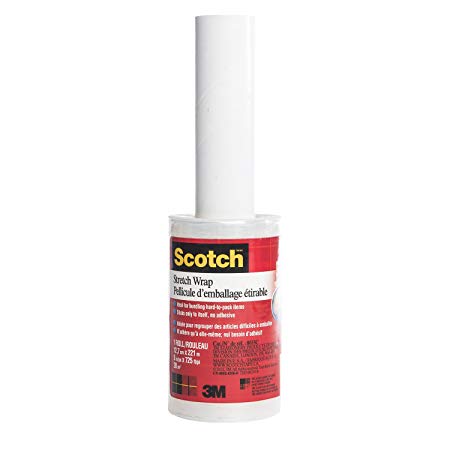 Scotch Stretch Wrap, 12" Wide, 720ft Roll, Hand-held Shrink Wrap