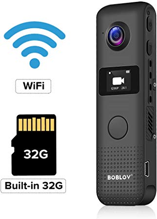 BOBLOV C18 1296P Mini Camera Body Worn Camera Support WiFi Built-in 32G with OLED Screen 3.5 Hours 1080P Recording OTG One Big Button for Recording (Built-in 32G)