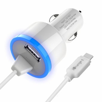 USB C Car Charger, iOrange-E 24 W Dual USB Car Charger with 3.3ft Build-in Type C Cable for Nexus 6P, 5X, OnePlus 2, Lumia 950, LG G5 and USB Port for iPhone 6, 6S, Samsung Galaxy, HTC and More, White