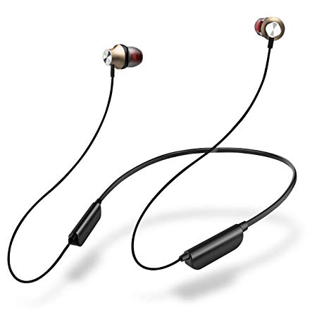 Wireless Earphones Portable Magnetic Sport Earphones Bluetooth 4.1 High Fidelity Sound Sweatproof Technology 5 Hours Playtime Secure Fit Running Black(Gold)