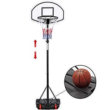 Yaheetech Youth Portable Basketball Hoop 6.4-8.2ft Height Adjustable Kids Basketball Set Indoor Basketball System Outdoor Training Hoop w/Wheels