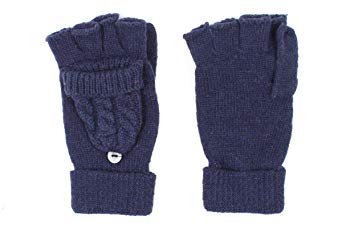 LL Unisex Wool Blend Cable Knit Fingerless Mitten Gloves Button - Many Colors