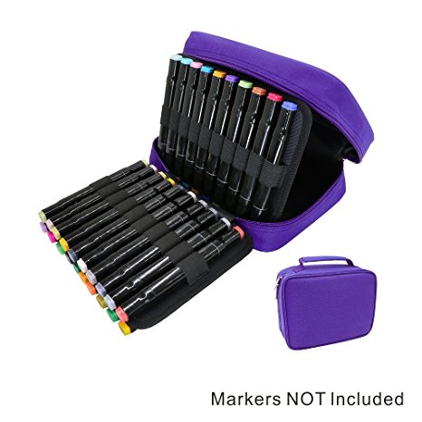 WeiBonD 40 Slots Marker Pen Case - Oxford Fabric Organizer Marker Bag for Prismacolor Marker, Copic Marker, Permanent Paint, Repair Marker Pens, Lipsense & Cosmetic Brush, etc. (Purple)