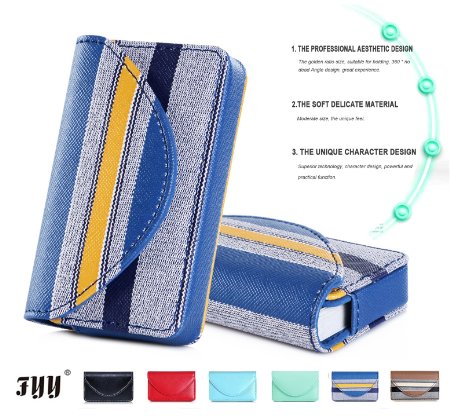 FYY 100 Handmade Premium Leather Business Name Card Case Universal Card Holder with Magnetic Closure Hold 30 pics of cards Pattern Navy
