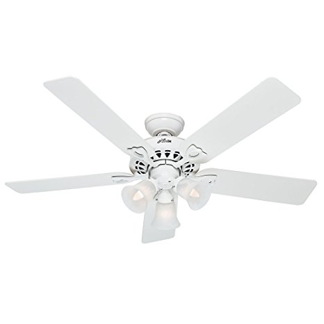 Hunter Fan Company 53114 The Sontera 52-Inch Ceiling Fan with Five White/Bleached Oak Blades and Light Kit, White