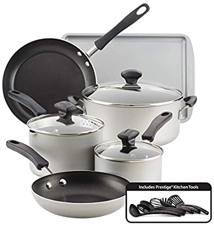 Farberware Cookstart Aluminum DiamondMax Nonstick Cookware Set, 15-Piece (Silver)