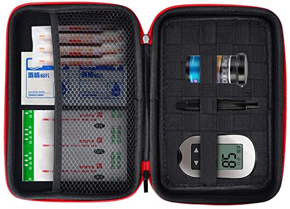 Eva Hard Protective Bag Travel Case Organizer Holder for Diabetic Supplies, Diabetes Testing Kit, Blood Glucose Meter Monitor, Test Strips, Syringes, Lancets, Needles (Black)