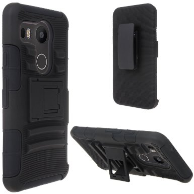 5x Case Nexus 5x case Nexus 5X Holster case SGM TM Hybrid Dual Layer Combo Armor Defender Protective Case With Kickstand  Belt Clip Holster For Nexus 5X Black