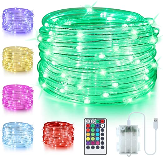 Rope Lights Battery Operated, 132 Modes 33ft 100 LED 16 Color Changing Outdoor Rope Lights USB Powered, Trampoline Lights with Remote for Wall Bedroom Balcony Wedding Decor Garden Patio Party Tree