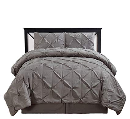 sheetsnthings 3PC Comforter Set, Oxford - Twin Extra Long (XL) Grey - Decorative Pinch Pleat, Hypoallergenic, Comforters