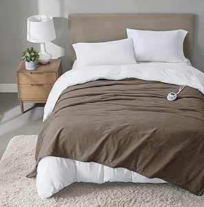 Serta Travis Fleece Ultra Soft Tri-Rib Textured Electric Blanket, Cozy and Snuggly Cover Fast Heating for Cold Weather, Auto Shut Off, Multi Heat Setting Controller, Full, Stone Brown