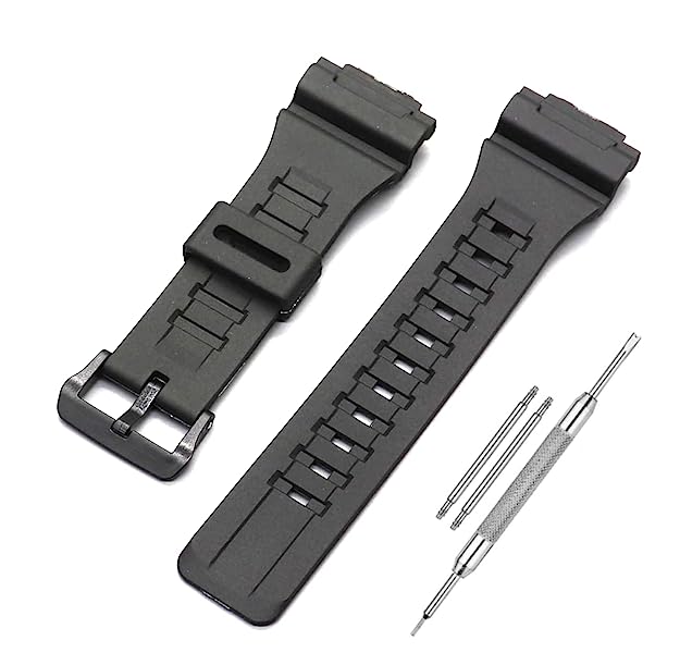 LineOn 18mm Resin Watch Strap (Black) Compatible With CASIO W-735H, W-736H, AQ-S810W, AEQ-110W & AEQ-110BW Models Only with Tool and Pins