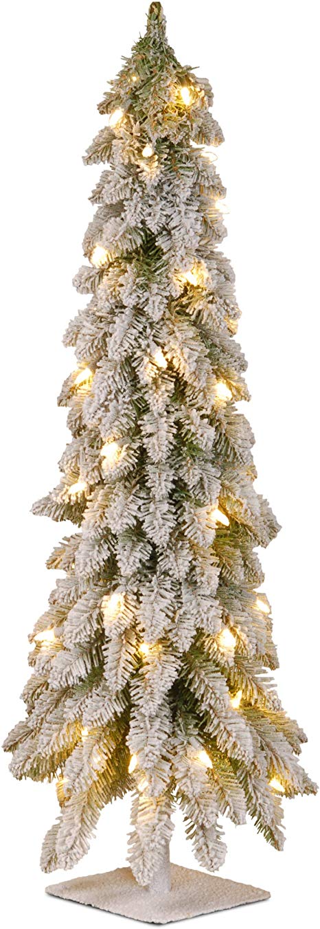 National Tree 48 Inch Snowy Downswept Forestree with 100 Clear Lights and a Metal Plate (FTDF1-48ALO)