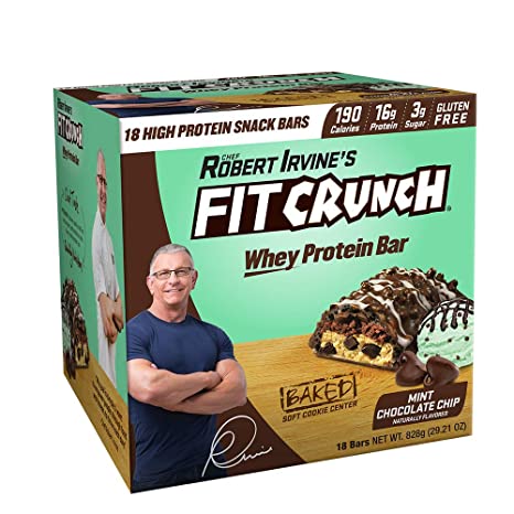 FITCRUNCH Snack Size Protein Bars | Designed by Robert Irvine | World’s Only 6-Layer Baked Bar | Just 3g of Sugar & Soft Cake Core (Mint Chocolate Chip)