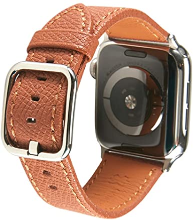 SONAMU New York Epsom Leather BandCompatible with Apple Watch 38mm to 45mm, Premium Leather Strap Square Buckle Compatible with iWatch Series 7 6 5 4 3 2 1 (Camel, 41mm/40mm/38mm)