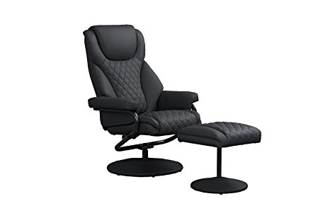 Office Swivel Chair with Footstool, Faux Leather Reclining Executive and Gaming Chairs (Black)