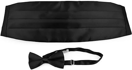 Bow Tie and Cummerbund Set For Tuxedo Dinner Jacket, Black Jacket Event, Men and Boys Sizes