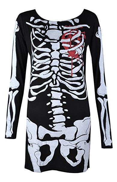 Womens Skeleton Bones Halloween Dress Bodycon Party Fancy Dress