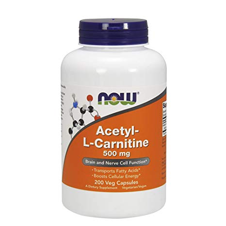 NOW Foods Acetyl L-Carnitine 500mg, 200 Vcaps, Pack of 2