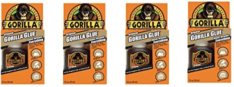 Gorilla Original Waterproof Polyurethane Glue, 2 ounce Bottle, Brown, (Pack of 4)