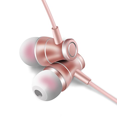 Earbuds, Aothing Wired In Ear Headphones Magnetic Headset Inline Remote Control Volume Crisp Clear True Sound with Mic 3.5mm Audio Jack Earphones (Pink)