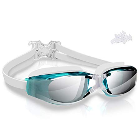 arteesol Swim Goggles Anti Fog Crystal Clear 180° Panoramic Vision Swimmiing Goggles Mirrored with 100% UV Protective Coating with Protective Case and Earplug for Adults（6 Colors