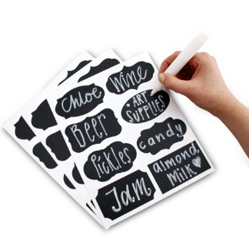Prime Folks Co. Chalkboard Labels Kit ~ 48x Stickers INCLUDING Liquid Chalk Marker Pen ~ 8 Different Trendy Designs ~ Perfect for Jam Jars, Beer, Wine, Storage and more