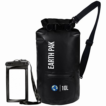 Earth Pak- Waterproof Dry Bag with Front Zippered Pocket Keeps Gear Dry for Kayaking, Beach, Rafting, Boating, Hiking, Camping and Fishing with Waterproof Phone Case