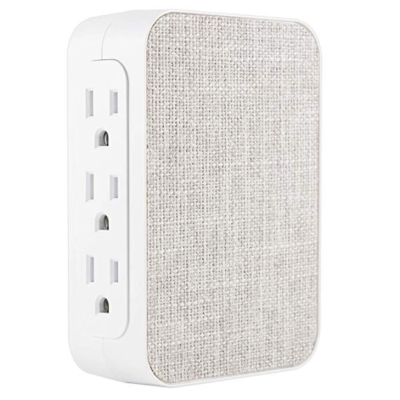 GE Pro 6 Outlet Fabric Wall Tap Surge Protector, Side Access, Designer Power Outlet Adapter, Plug in Outlet Extender, 1200 Joules, Warranty, UL Listed, Gray/White, 43435