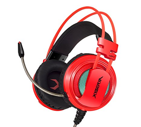 XIBERIA V10 Over-ear Surround Sound Pro PC Gaming USB Headset Stereo Headphone with Microphone for Gamer - Red